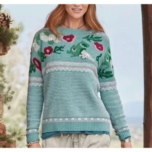 Sundance Bold Botanic Floral Wool Embroidered Crewneck Sweater Sz Small